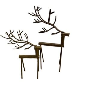 Place & Time‎ Set Of 2 Reindeer Rustic Gold Metal Modern Holiday Table Decor
